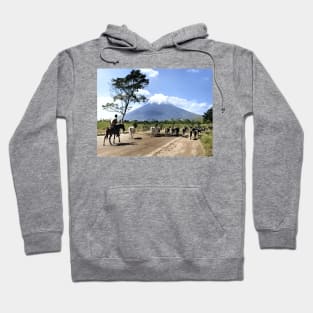 Colorized Vintage Photo of Cattle Drive past San Miguel Volcano Hoodie